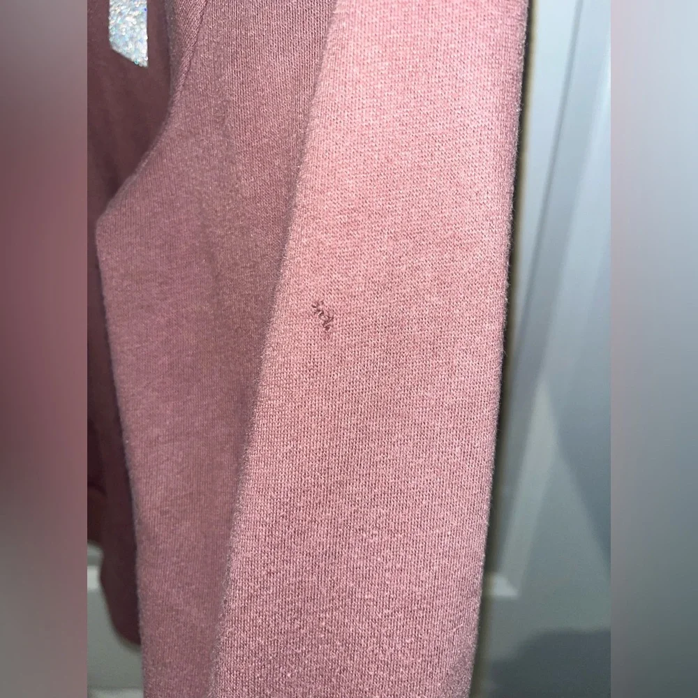 Victorias Secret Pink Medium Rose Pink Hoodie Sweatshirt Glitter Font Sherpa Top - Picture 15 of 16